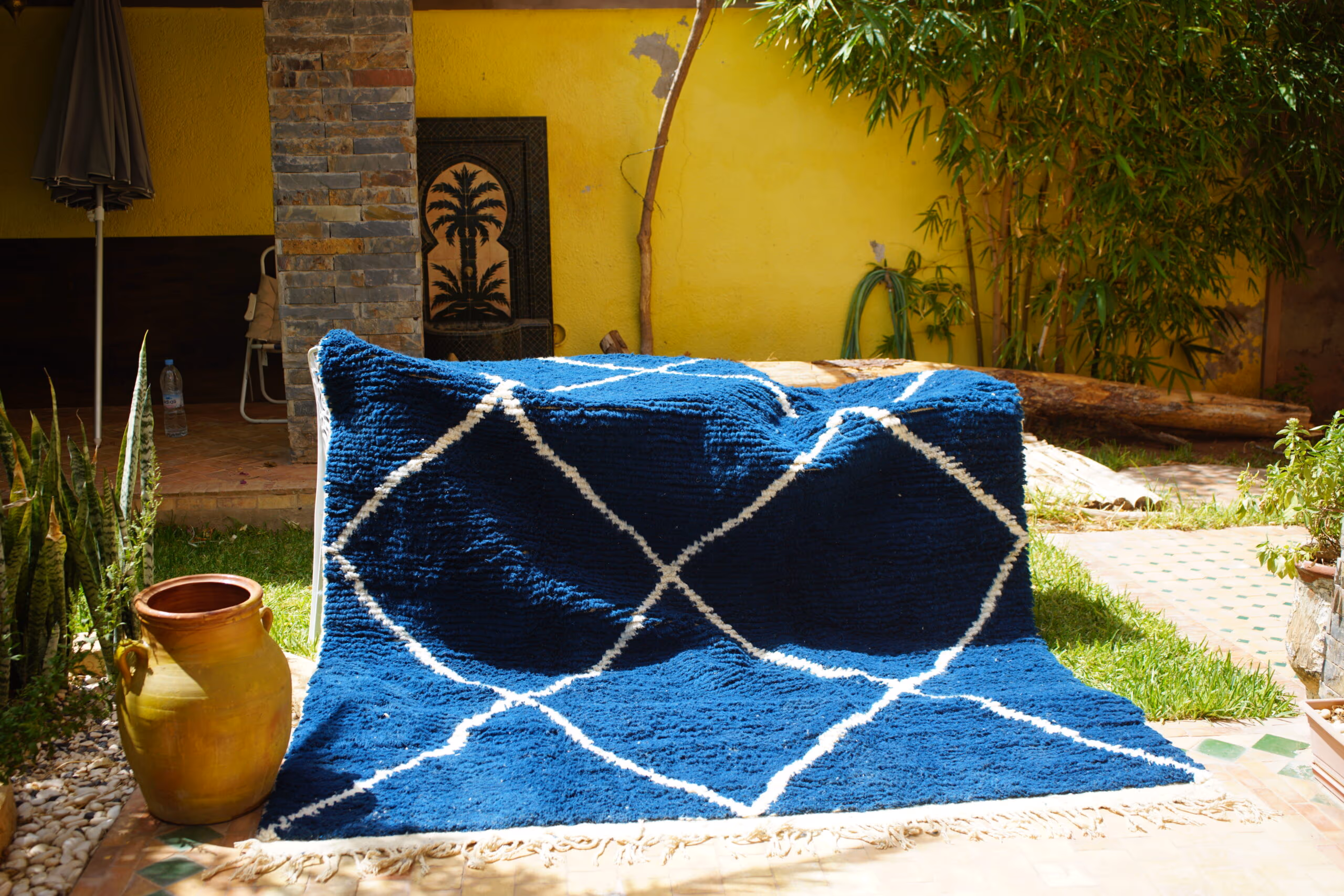 Moroccan interior with rug and plants
